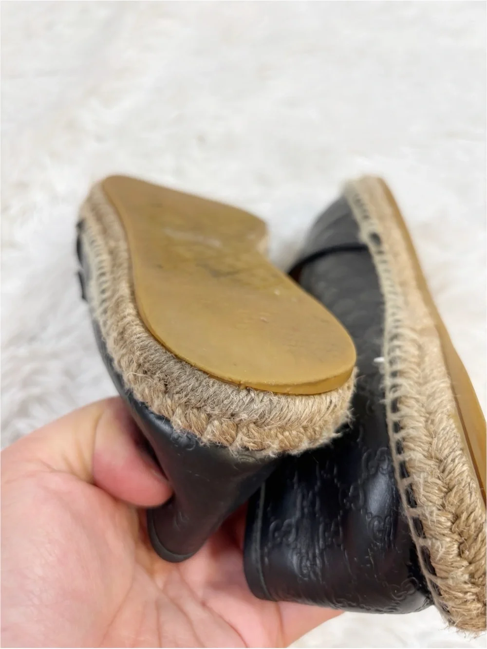 Gucci Black Embossed Leather slip on Espadrille Flats size 39 women - Picture 9 of 14